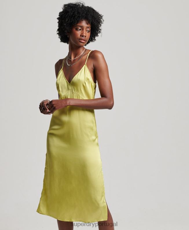 vestido midi cami de cetim mulheres verde roupas Superdry 2208H2492
