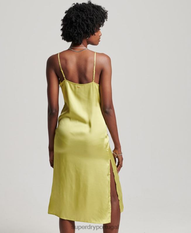 vestido midi cami de cetim mulheres verde roupas Superdry 2208H2492