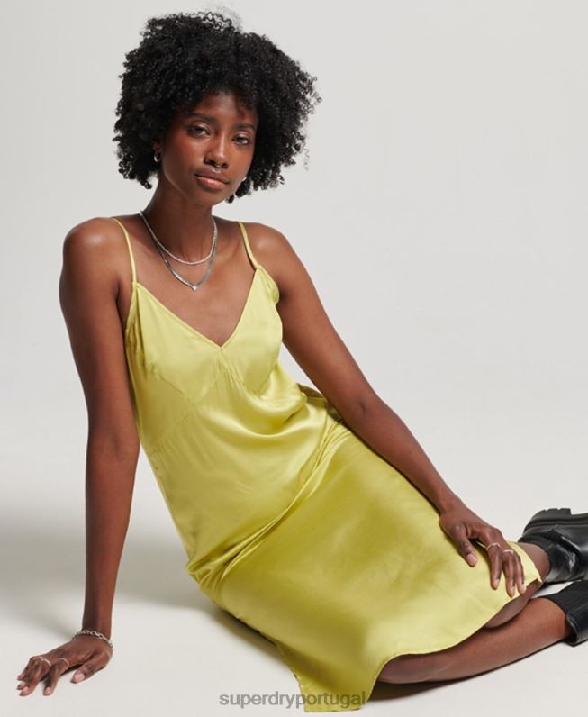 vestido midi cami de cetim mulheres verde roupas Superdry 2208H2492