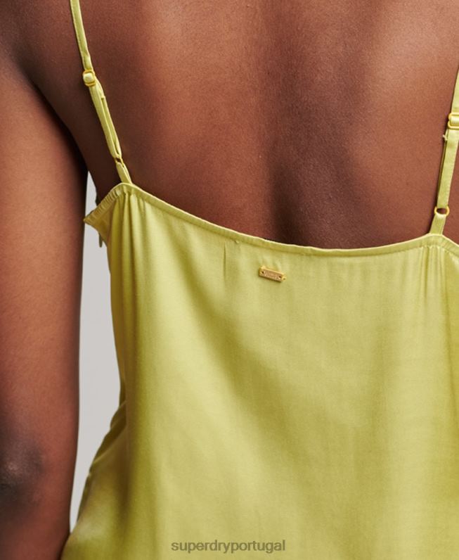 vestido midi cami de cetim mulheres verde roupas Superdry 2208H2492
