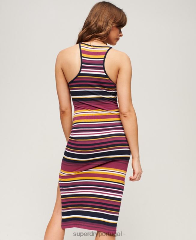vestido midi cami listrado em jérsei mulheres vermelho roupas Superdry 2208H2011