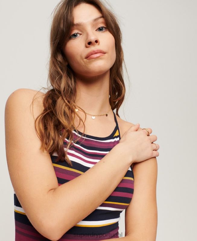 vestido midi cami listrado em jérsei mulheres vermelho roupas Superdry 2208H2011