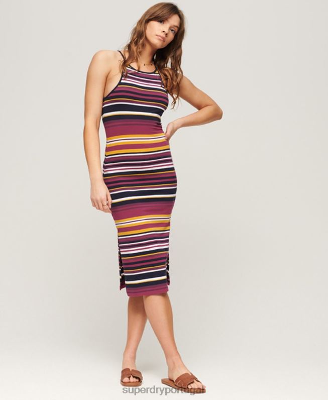 vestido midi cami listrado em jérsei mulheres vermelho roupas Superdry 2208H2011