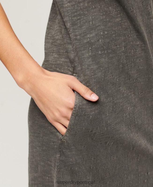 vestido midi de botões de jérsei vintage mulheres cinza escuro roupas Superdry 2208H2139