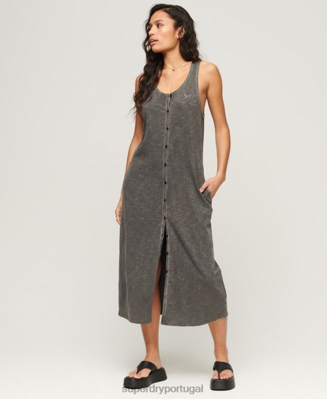 vestido midi de botões de jérsei vintage mulheres cinza escuro roupas Superdry 2208H2139