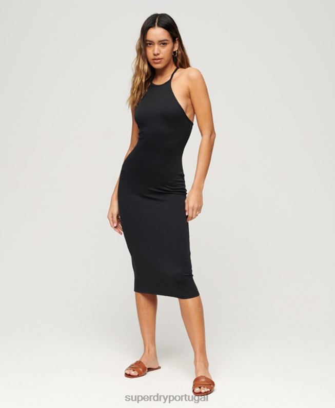 vestido midi de jérsei nas costas mulheres preto roupas Superdry 2208H2395