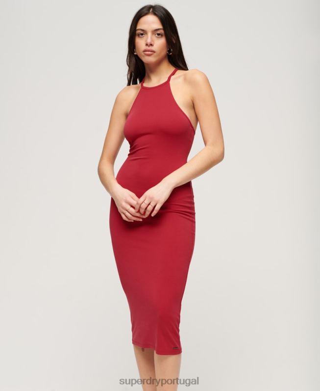 vestido midi de jérsei nas costas mulheres vermelho roupas Superdry 2208H2365