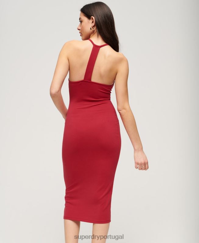 vestido midi de jérsei nas costas mulheres vermelho roupas Superdry 2208H2365
