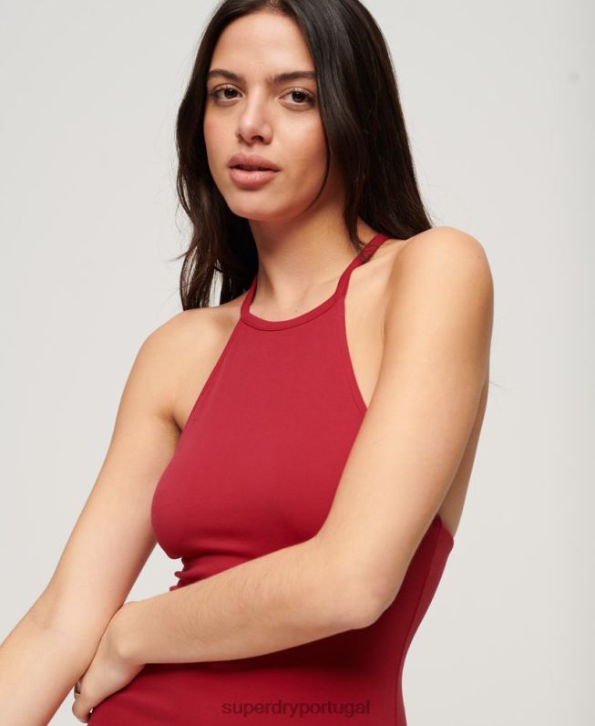 vestido midi de jérsei nas costas mulheres vermelho roupas Superdry 2208H2365