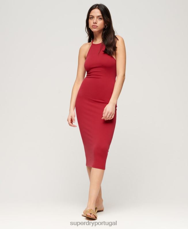vestido midi de jérsei nas costas mulheres vermelho roupas Superdry 2208H2365