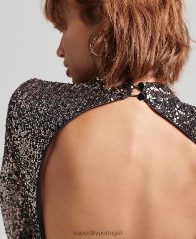 vestido midi de lantejoulas sem costas mulheres multi roupas Superdry 2208H2465