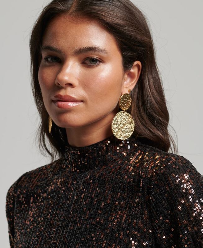 vestido midi de lantejoulas sem costas mulheres preto roupas Superdry 2208H2503