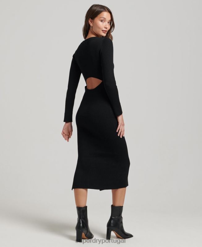 vestido midi de malha sem costas mulheres preto roupas Superdry 2208H6662