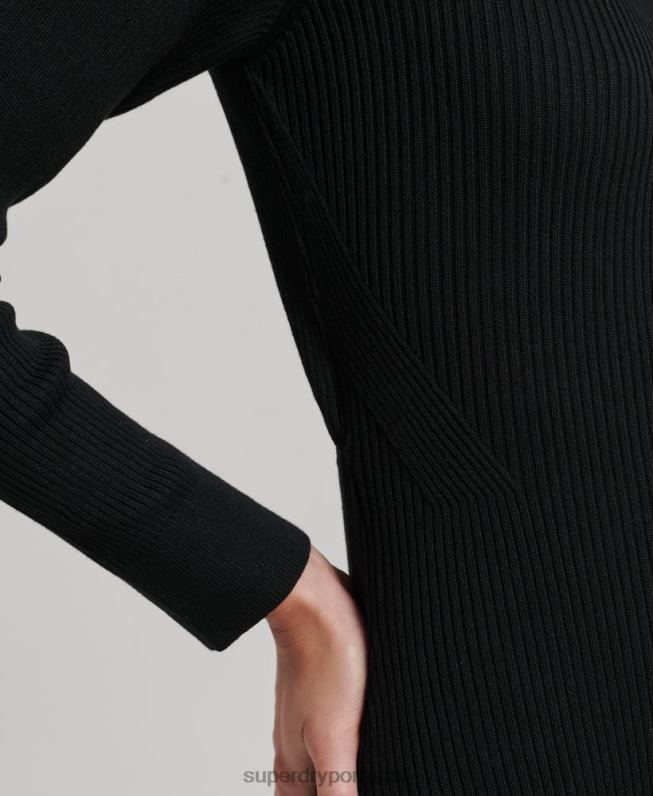 vestido midi de malha sem costas mulheres preto roupas Superdry 2208H6662