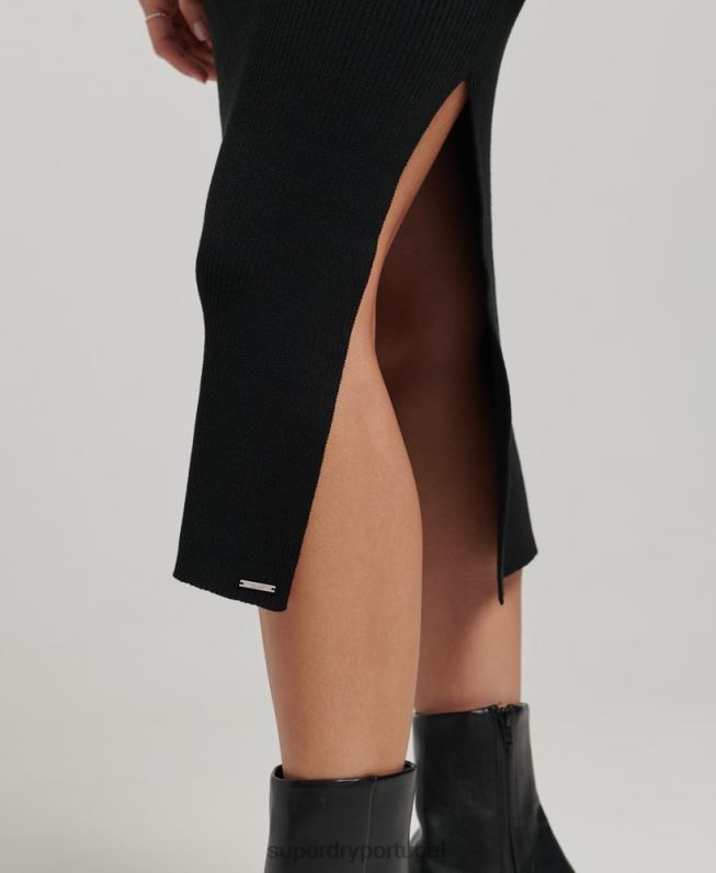 vestido midi de malha sem costas mulheres preto roupas Superdry 2208H6662