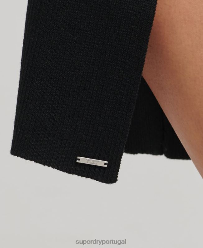 vestido midi de malha sem costas mulheres preto roupas Superdry 2208H6662