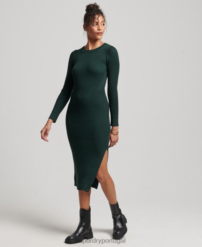 vestido midi de malha sem costas mulheres verde roupas Superdry 2208H6684