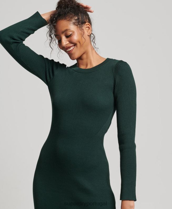 vestido midi de malha sem costas mulheres verde roupas Superdry 2208H6684