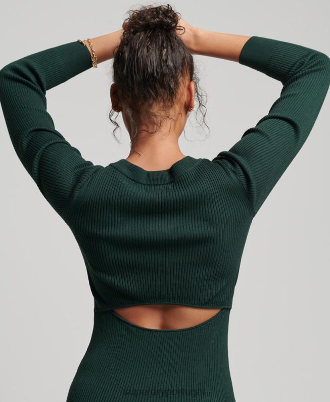 vestido midi de malha sem costas mulheres verde roupas Superdry 2208H6684