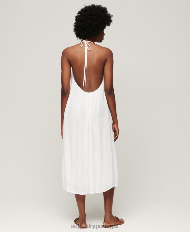 vestido midi decote em renda mulheres branco roupas Superdry 2208H2073