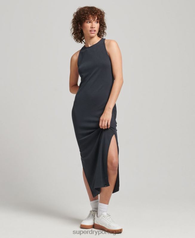 vestido midi em jérsei com alça nas costas mulheres preto roupas Superdry 2208H6735