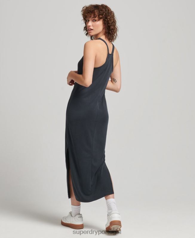 vestido midi em jérsei com alça nas costas mulheres preto roupas Superdry 2208H6735