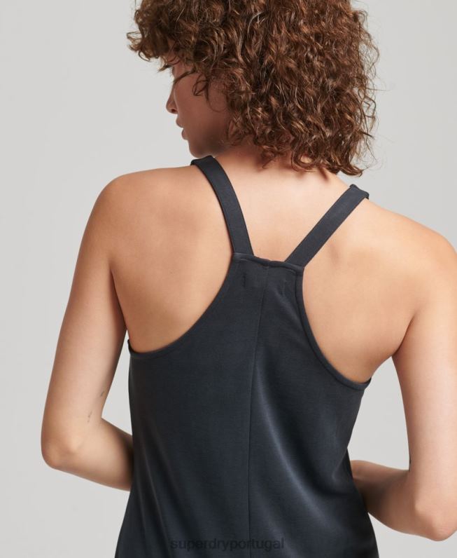 vestido midi em jérsei com alça nas costas mulheres preto roupas Superdry 2208H6735
