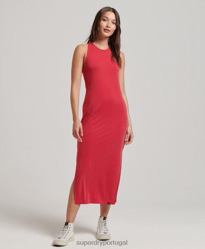 vestido midi em jérsei com alça nas costas mulheres vermelho roupas Superdry 2208H2552