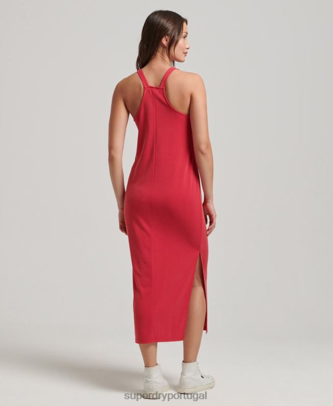 vestido midi em jérsei com alça nas costas mulheres vermelho roupas Superdry 2208H2552