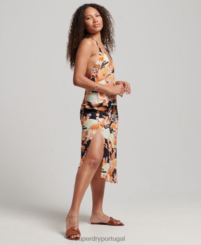 vestido midi estampado mulheres ouro roupas Superdry 2208H2369