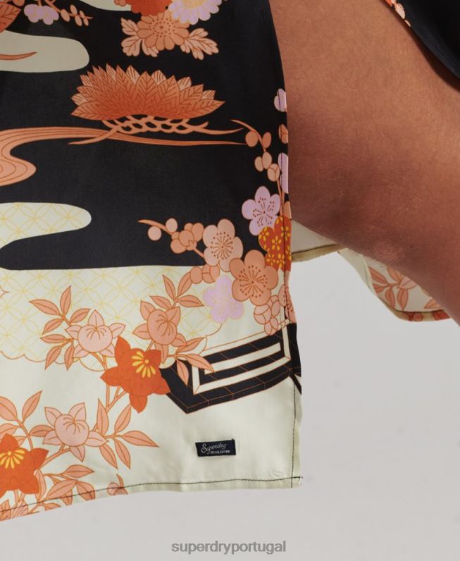 vestido midi estampado mulheres ouro roupas Superdry 2208H2369