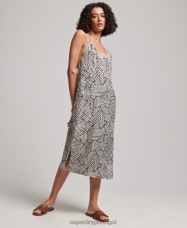 vestido midi estampado mulheres preto roupas Superdry 2208H2322