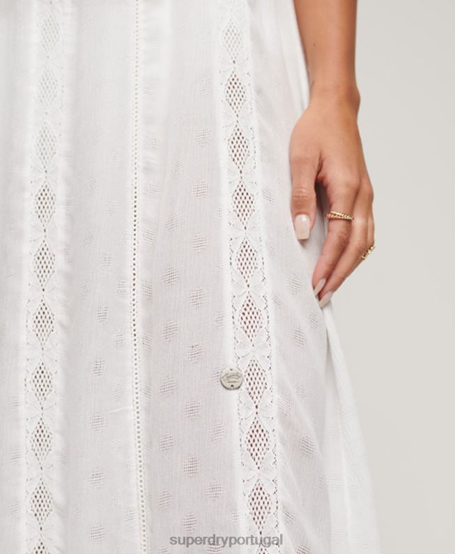 vestido midi gola alta mulheres branco roupas Superdry 2208H2069