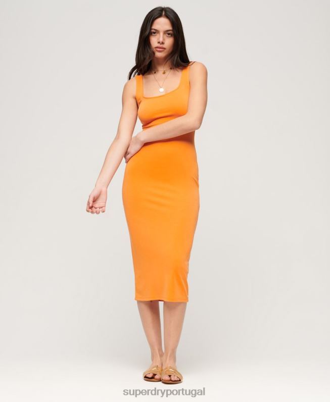 vestido midi jersey decote quadrado mulheres laranja roupas Superdry 2208H2008