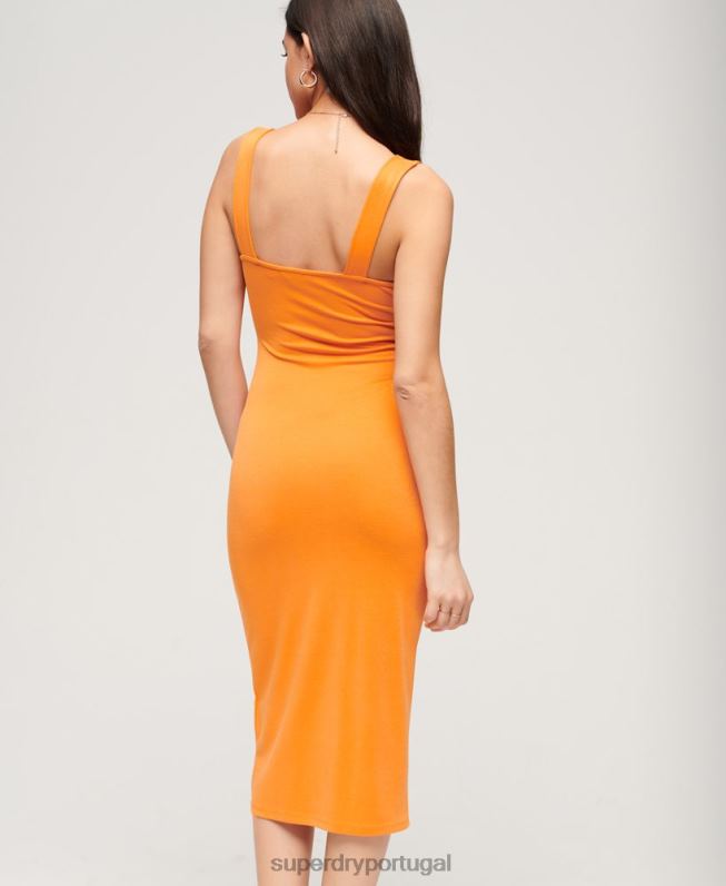 vestido midi jersey decote quadrado mulheres laranja roupas Superdry 2208H2008