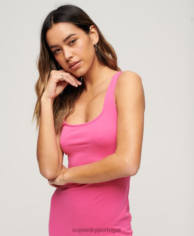 vestido midi jersey decote quadrado mulheres rosa roupas Superdry 2208H2132