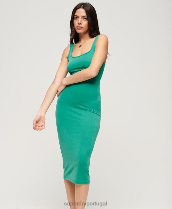 vestido midi jersey decote quadrado mulheres verde roupas Superdry 2208H2045
