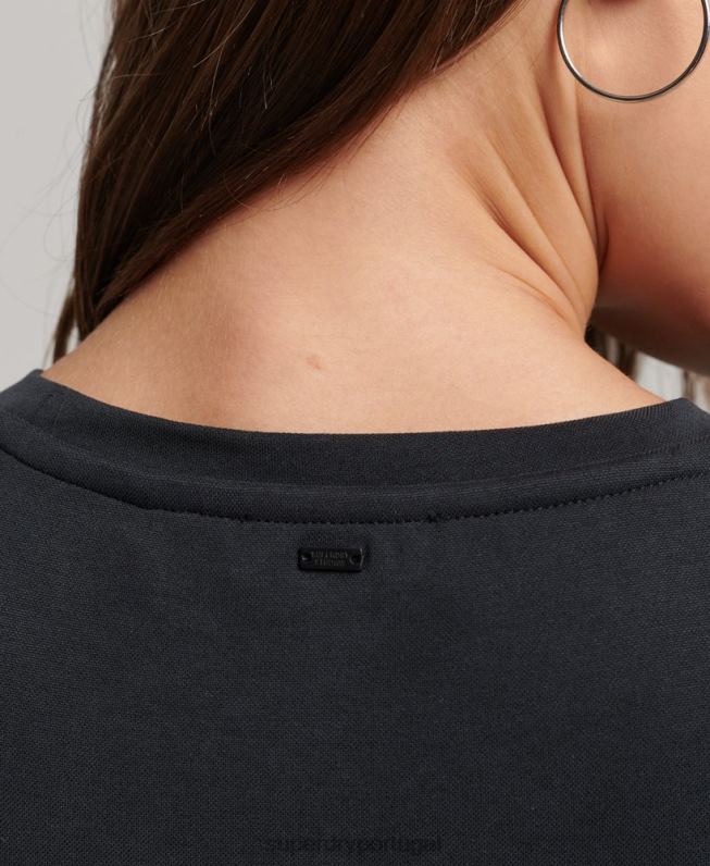 vestido midi jersey detalhe nas costas mulheres preto roupas Superdry 2208H2518