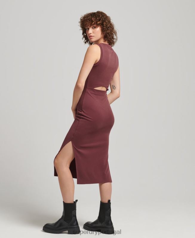 vestido midi jersey detalhe nas costas mulheres vermelho roupas Superdry 2208H2491