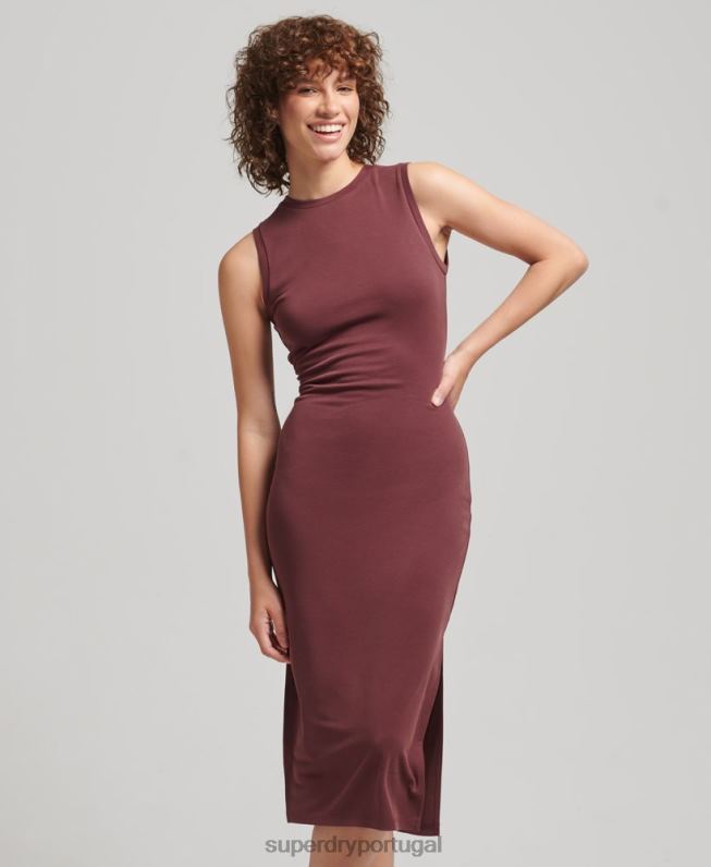 vestido midi jersey detalhe nas costas mulheres vermelho roupas Superdry 2208H2491