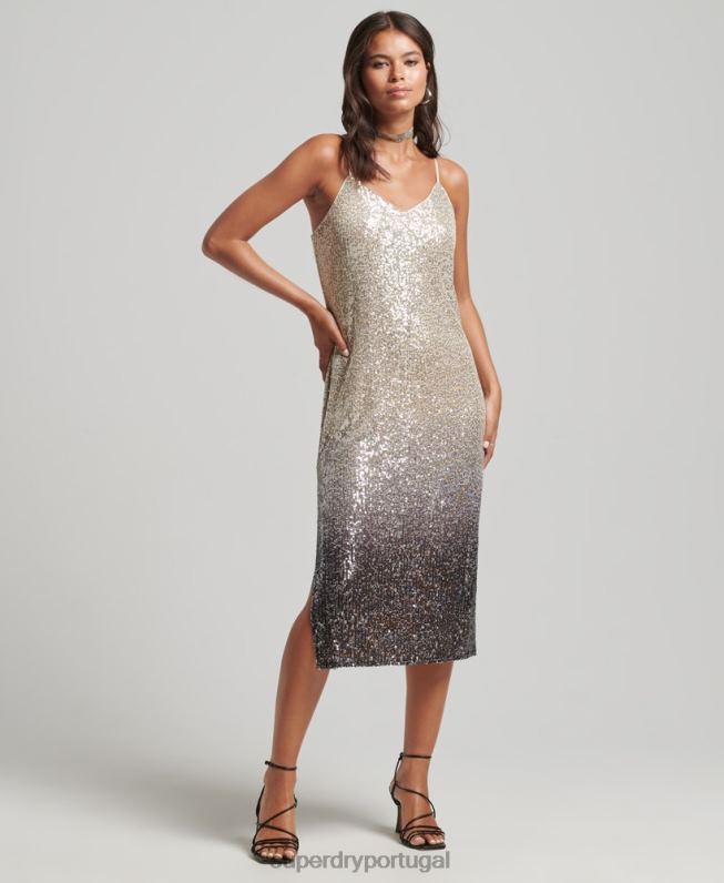 vestido midi ombre com lantejoulas mulheres prata roupas Superdry 2208H2428