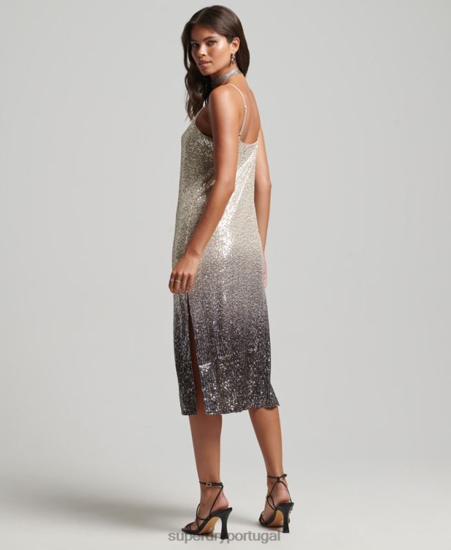 vestido midi ombre com lantejoulas mulheres prata roupas Superdry 2208H2428