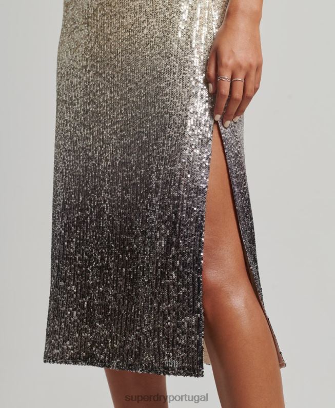 vestido midi ombre com lantejoulas mulheres prata roupas Superdry 2208H2428