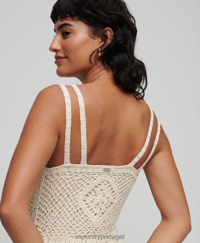 vestido midi sem mangas em crochê mulheres creme roupas Superdry 2208H2425