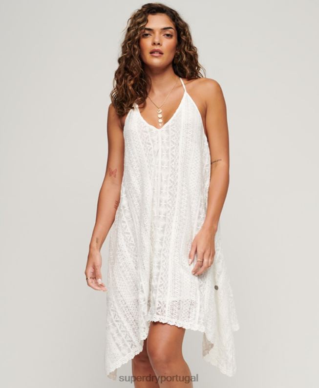 vestido midi todo em renda mulheres branco roupas Superdry 2208H2058