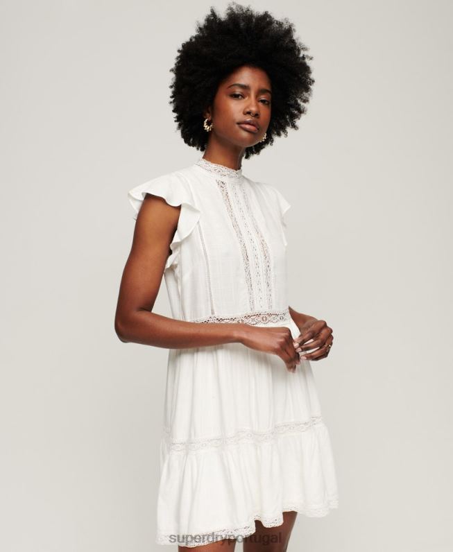 vestido mix de renda studios mulheres branco roupas Superdry 2208H2368