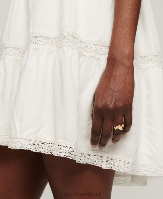 vestido mix de renda studios mulheres branco roupas Superdry 2208H2368