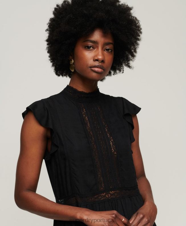 vestido mix de renda studios mulheres preto roupas Superdry 2208H2392