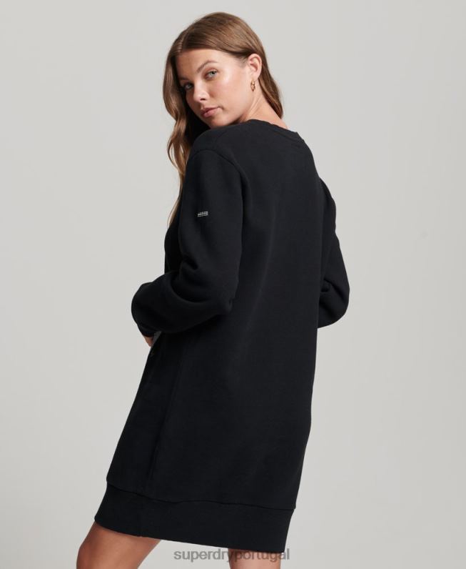 vestido moletom folk nômade mulheres preto roupas Superdry 2208H2542