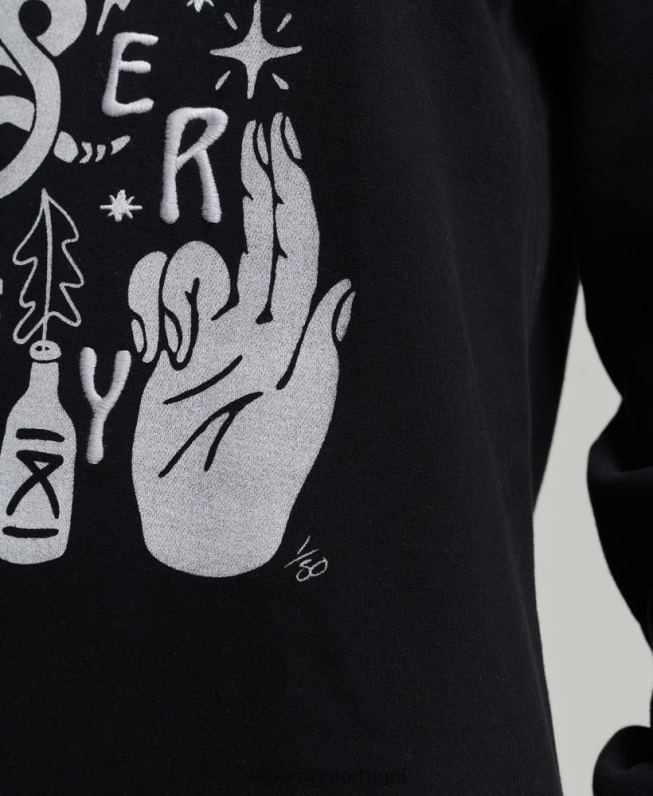 vestido moletom folk nômade mulheres preto roupas Superdry 2208H2542